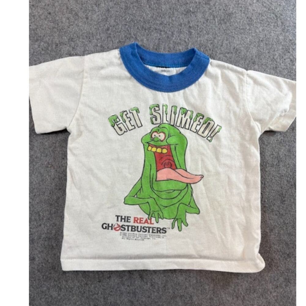 Vintage 80s The Real Ghostbusters Slimer Shirt Baby Tee Toddler 3T White Kidcore